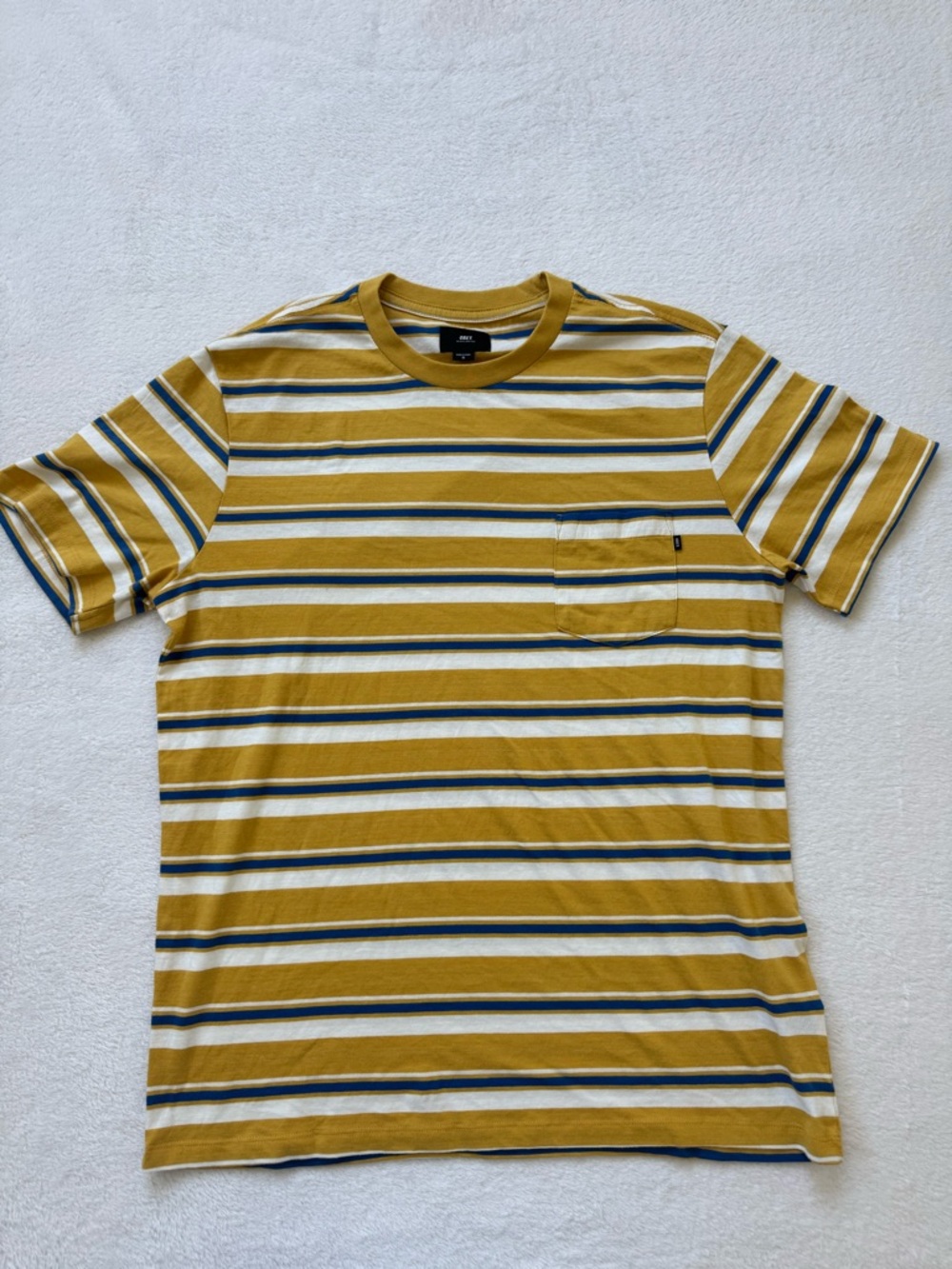 Obey Striped Mustard, Navy & White Pocket Tee